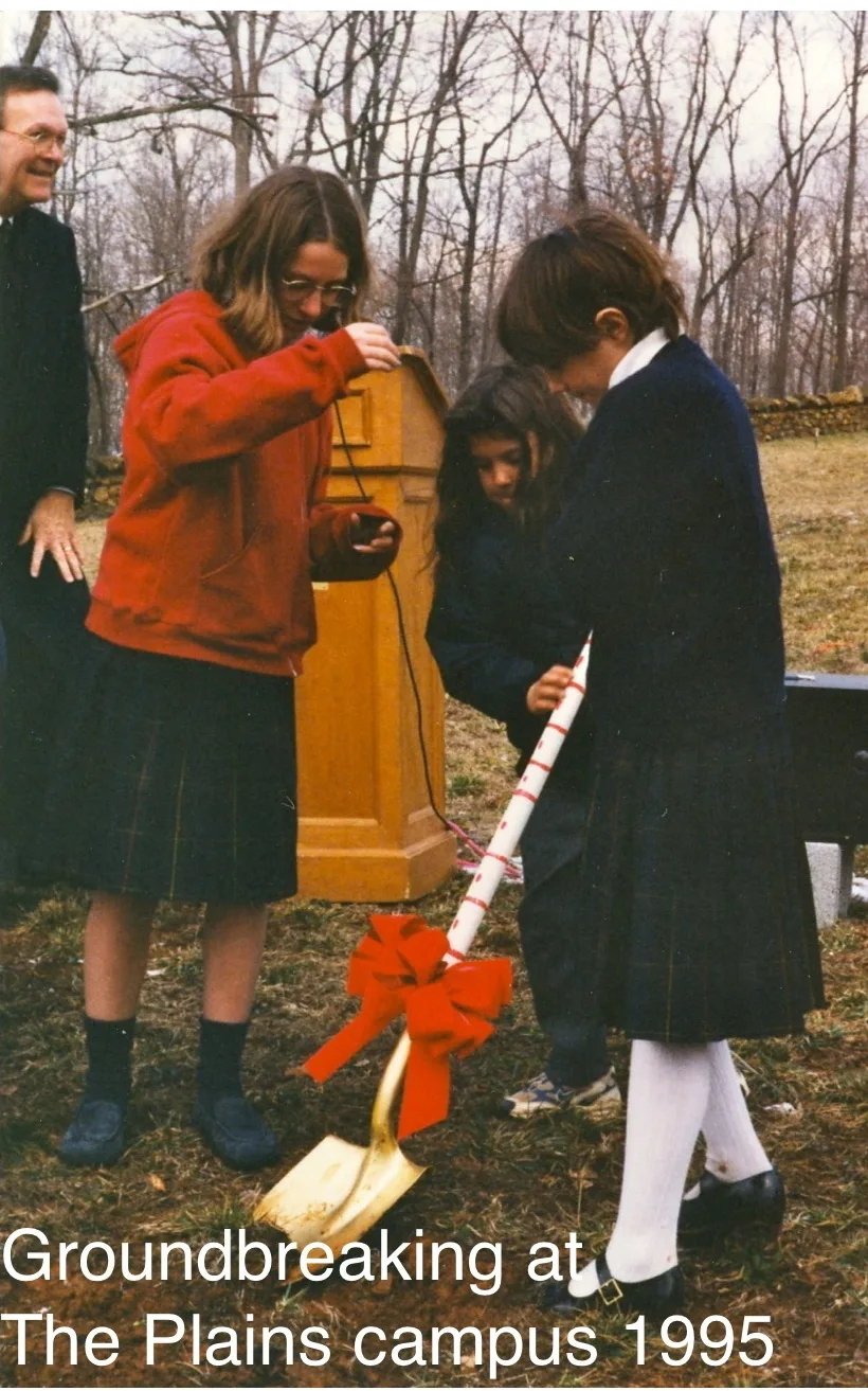 students digging at The Plains campus groundbreaking, 1995