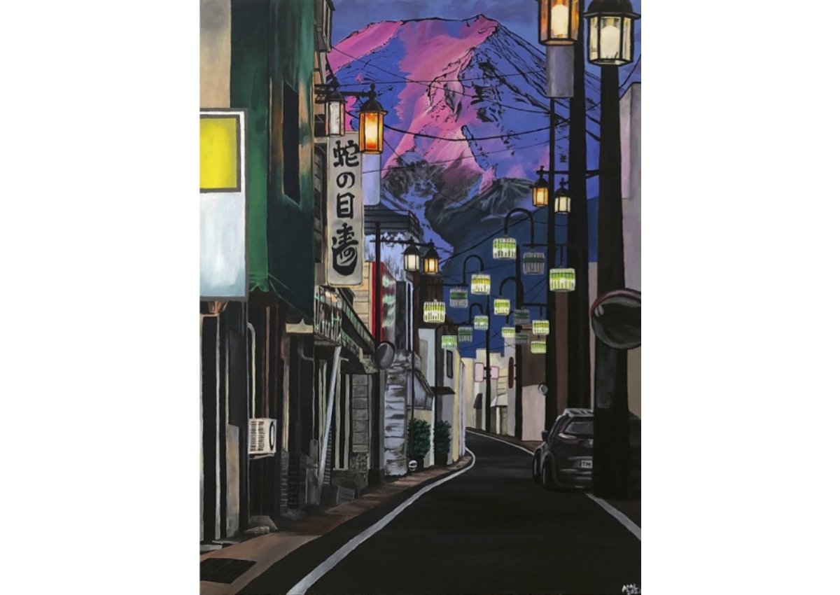 student painting of a city at night