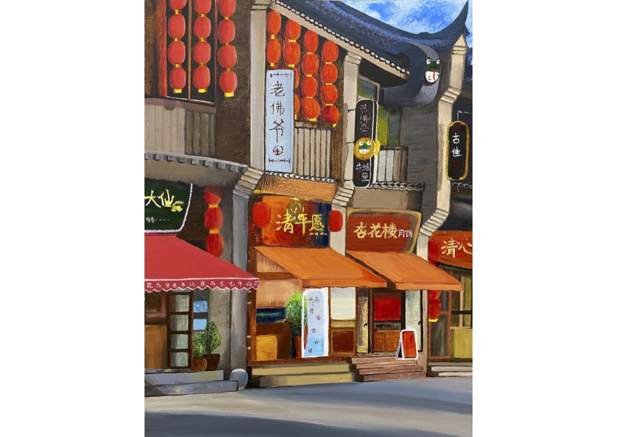 student painting of a city street