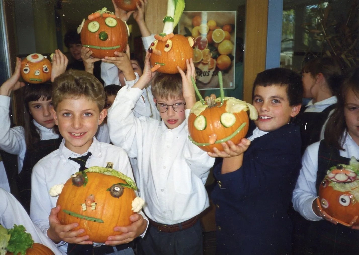students with jack-o-lanterns